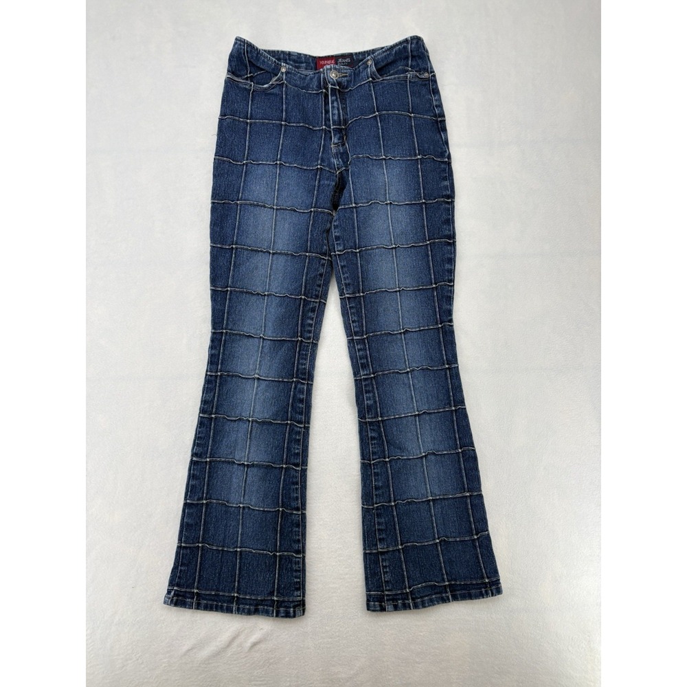 Younique Y2K Era Grid Patchwork Flare Jeans Size 11